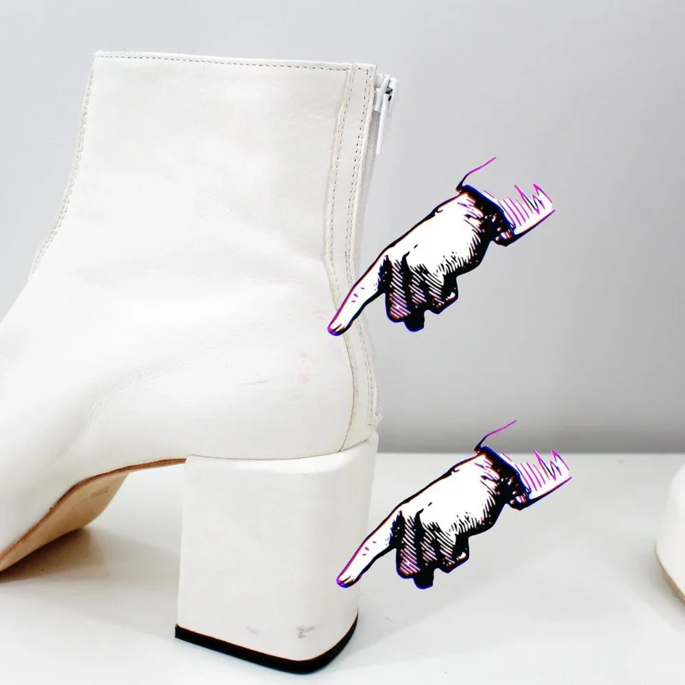 MOMA Platform Boots White Leather Handmade Block Heel Zip Back Seam SZ 39/10